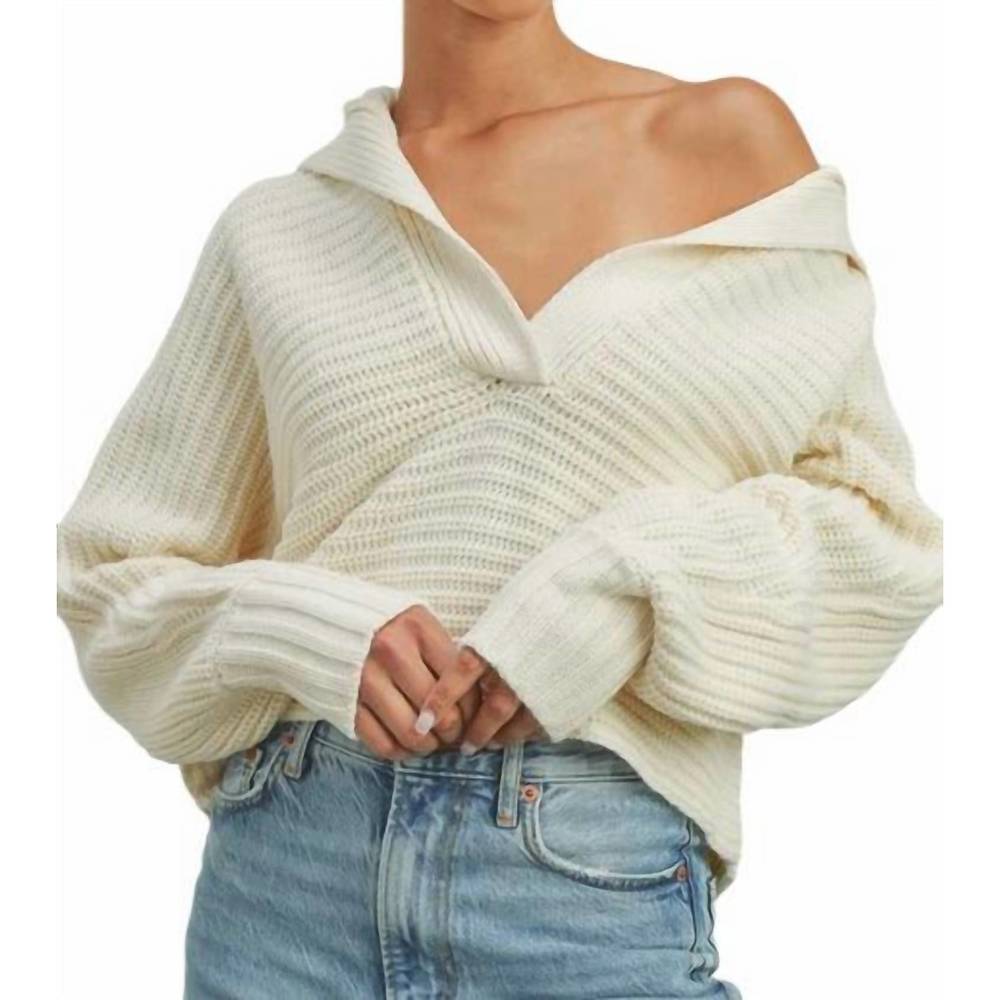 NEW BUTTERMELON drama collar v-neck sweater in cream